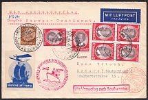 1934 (25 Jul) Catapult Airmail, 'With Advance Excursion to Southampton', Third Reich, Germany, Airmail Cover to Erfurt multiple franked with Mi. 482, 542