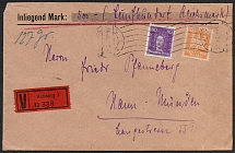 1927 (21 Sep) Weimar Republic, Germany, Registered cover from Hamburg franked with Mi. 381, 395 (CV $40)