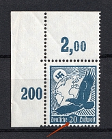 1934 20pf Third Reich, Germany Airmail (BROKEN `2`, Print Error, CERTIFICATE, Mi. 532x I, Corner Margins, CV $590, MNH)