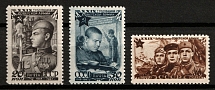 1947 29th Anniversary of the Soviet Army, Soviet Union, USSR, Russia (Zv. 1048 - 1050, Full Set, Perf. 12.25, MNH/MLH)