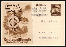 1938 The Official Postal Card Commemorating the SA National Competitions, Third Reich, Germany (Gorlitz Postmark)