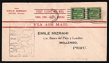 1929 Canal Zone, United States, First Flight Canal Zone to Peru, Airmail cover, Cristobal - Mollendon, franked by Mi. 2x 80