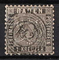 1862 1kr Baden, German States, Germany (Mi. 13 a, Used, CV $160)