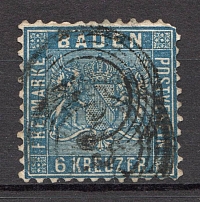 1862-63 Baden Germany 6 Kr (CV $120, Canceled)