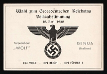 1938 (10 Apr) Election To The Greater German Reichstag Referendum, Italy, Swastika, Third Reich Propaganda, Postcard from Genoa to Frankfurt