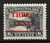 1929 3c on 6c Newfoundland, Canada (SG 188, CV $5)