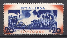 1934 USSR 20 Kop the Death of Lenin (Umbilicated Dome Variety on the Left, Canceled)