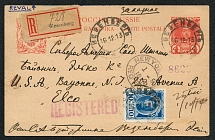 1913 Registered International Postcard from Wesenberg in the USA. Mi. 26, Additional Sc. 93