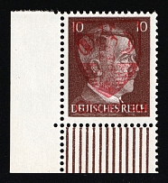 1945 GLAUCHAU Local Issue 10pf, Germany, Overprint on Hitler's head (PROOF of Mi. V XIV, Corner Margin, Signed, MNH)