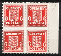 1941-44 1d Guernsey, German Occupation, Germany, Block of Four (Mi. 2 a u, Margin, CV $140, MNH)