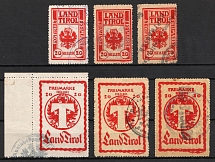 1919-21 Tyrol, Austria, First Republic, Local Provisional Issue, Parcel Control Stamps (Mi. I - IV, VI, Rare)