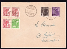 1948 (9 Jul) District 20 Halle Main Post Office, Sangerhausen Emergency Issue, Soviet Russian Zone of Occupation, Germany Cover to Erfurt