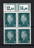 1928 20pf Third Reich, Germany (Control Numbers, Block of Four, Mi. 415 W OR, CV $290, MH/MNH)