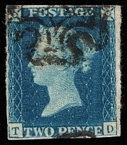 1840 2p Great Britain (SG 4, Canceled, CV $1,800)