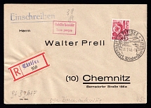1948 (13 Feb) Baden, Allied Occupation, French Zone, Registered Cover, Titisee - Chemnitz (Mi. 9, Special Cancellation)