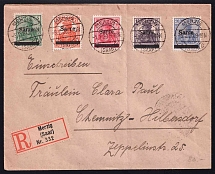 1920 Joining of Saarland, Germany, Registered Cover Merzig - Chemnitz (Mi. 4 - 8)
