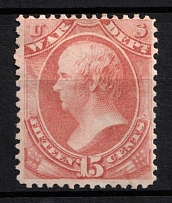 1873 15c Webster, Official Mail Stamp 'War', United States, USA (Scott O90, Rose, CV $90)