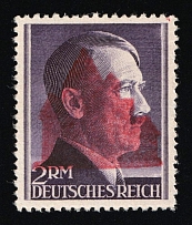 1945 SCHWARZENBERG I Local Issue 2RM, Germany, Overprint on Hitler's head (PROOF of Mi. 21 I, Red Overprint, Signed, MNH)