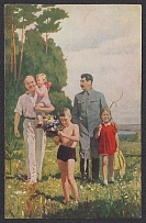 1939 'Stalin on a Walk' Stampless Illustrated Postcard, Mint, USSR, Russia
