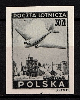 1946 30zl Republic of Poland, Airmail (Official Black Print, Proof of Fi. 400)