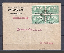 1921 Germany SAAR postcard with block of four 1,25M