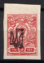 1918 3k Kiev (Kyiv) Type 'Svenson 2', Ukrainian Tridents, Ukraine (Bulat 139, Signed, MNH)