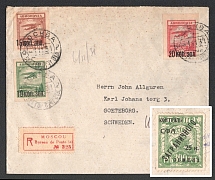 1931 (1 Nov) USSR Russia Registered Airmail cover from Moscow to Goeteborg, paying 45k and 25k Foreign Philatelic Exchange surcharge on back