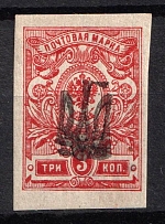 1918 3k Kiev (Kyiv) Type 'Svenson 2', Ukrainian Tridents, Ukraine (Bulat 139, DOUBLE Overprint, Print Error, Signed)