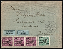 1929 (26 Jun) Czechoslovakia, Airmail Cover from Uzhhorod (now Ukraine) to Berlin (Germany) via Prague franked with 50h and 100h