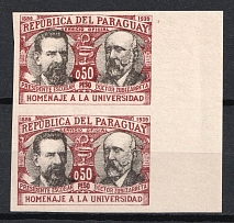 1939-40 50c Paraguay, Pair (IMPERFORATED, MNH)