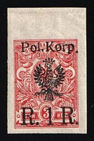 1918 1r on 3k Polish Corps in Russia, Russia, Civil War (Kr. 19, Margin, Certificate)