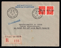 1945 (24 Mar) Saint-Nazaire, German Occupation of France, Germany, Registered Cover from Piriac-sur-Mer to La Baule franked with 70c (Mi. 518)