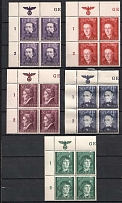 1944 General Government, Germany, Blocks of Four (Sheet Inscription, Mi. 120 - 124, Full Set)