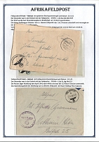 1941 Germany, German Field Post in Africa, Two covers from Front (Tobruk area) to Germany, Field post № 03555, and from Front (Halfaya Pass area) to Ostheim, Field post № 05144