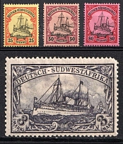 1901 South West Africa, German Colonies, Kaiser’s Yacht, Germany (Mi. 15, 18 - 19, 22, Signed, CV $60)