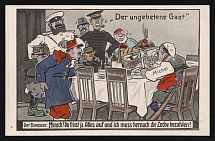 1914-18 'The uninvited guest' WWI European Caricature Propaganda Postcard, Europe