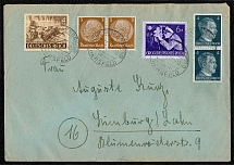 1944 Cover franked with Sc 416, 508, B218 and B260, mailed in Schenklengsfeld fiber Hersfeld