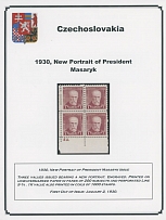 The One Man Collection of Czechoslovakia - New Portrait of Pres. Masaryk - EXHIBITION STYLE COLLECTION: 1930, 58 mint or used (38) stamps, including type I and II of 50h stamps, coils of 1k brown red, three positional pieces (one …