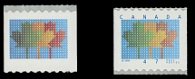 Canada - Modern Errors and Varieties - 2000, Maple Leaves, (47c) multicolored, self-adhesive stamp with blue inscription omitted at the top and bottom, backing paper intact, VF, a common stamp is included, C.v. $600, Unitrade …