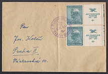 1938 (Oct 3) Letter sent from BODENBACH to PRAGUE. Purple stamp with unchangeable date used for about 1 month. Occupation of Sudetenland, Germany