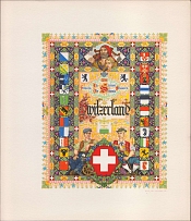 Switzerland, Arthur Szyk, Visual History of Nations, Lithography, Rare, New York, United States, Cinderella, Non-Postal Stamps
