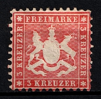 1863 3k Wurttemberg, German States, Germany (Mi. 26, Sc. 36, CV $520)