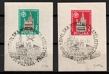 1955 Republic of Poland, Souvenir Sheets (Fi. Bl 14 - 15, Mi. Bl 15 - 16, Commemorative Cancellation, CV $30)
