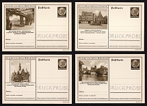 1937 Hindenburg, Third Reich, Germany, 4 Postal Cards (Proofs, Druckproben)