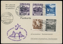 Liechtenstein - Zeppelin Flights - 1931 (August 18-20), England Round Flight postcard, franked by five Landscapes stamps, tied by Vaduz ''17.VIII.31'' ds,
