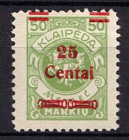 1923 25c on 50m Memel (Klaipeda), Germany (Mi. 218 I e, Signed, MNH)
