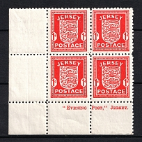 1941-42 1p Jersey, German Occupation, Germany, Block of Four (Sheet Inscription, Corner Margins, Mi. 2 y, CV $70, MNH)