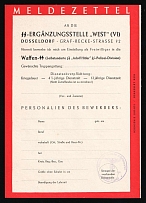 1942 Dusseldorf, Registration Sheet, Nazi Germany