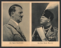1939 'Hitler and Mussolini', Propaganda Postcard, Third Reich Nazi Germany
