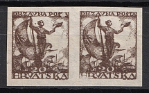 1919 20f Yugoslavia, Pair (Mi. 92 U, Imperforate, Сertificate, CV $120)